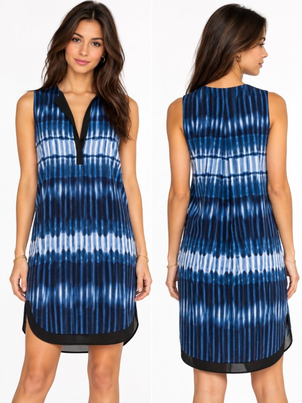 Vince Printed Tie-Dye Double Layer Silk Dress Blue Size S